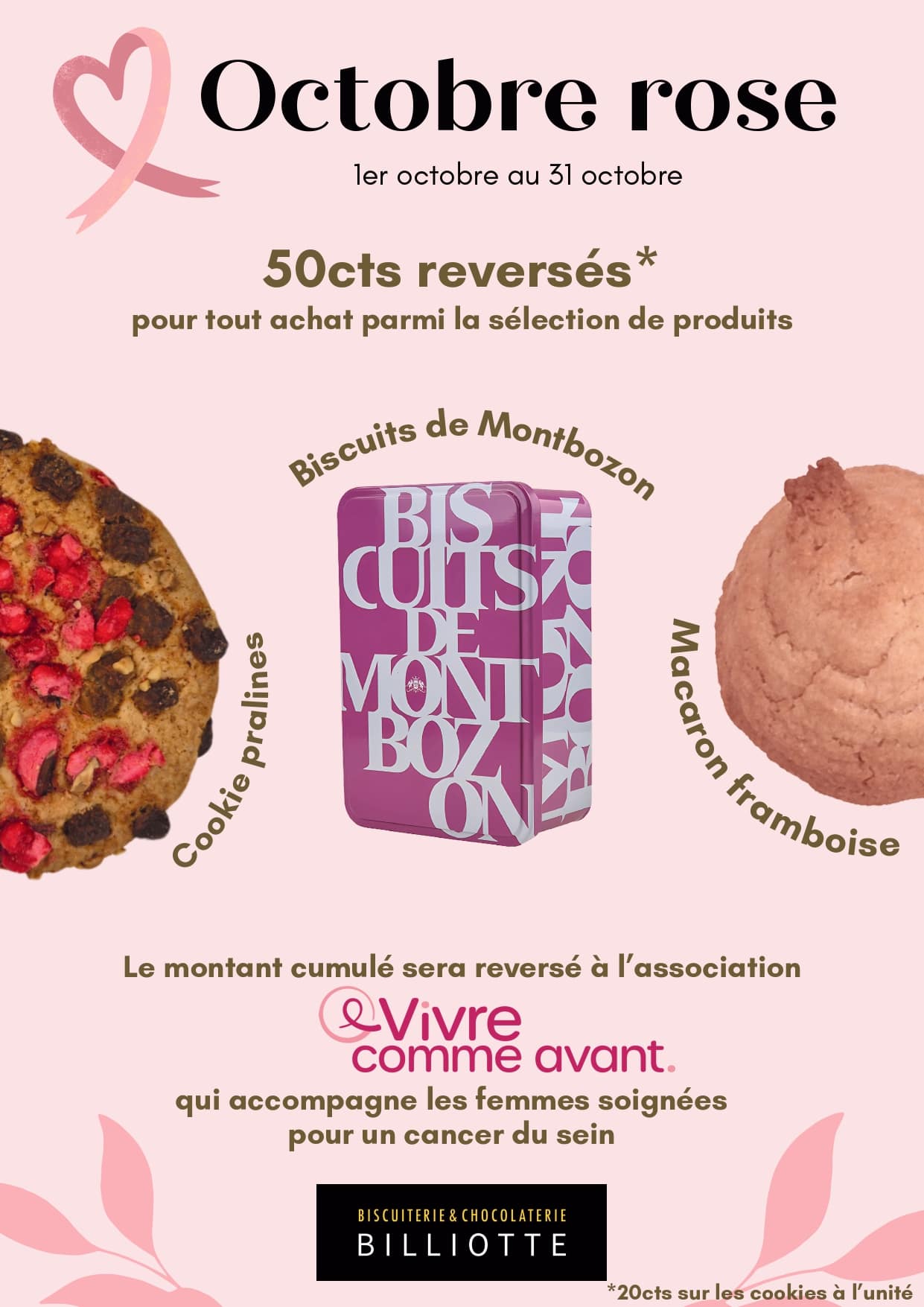 Octobre rose, 50cts d'euros reversée pour l'achat d'une sélection de produits en magasin et sur notre site internet